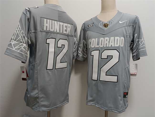 Men%27s Colorado Buffaloes #12 Travis Hunter Grey With XII Patch 2024 F.U.S.E Stitched Football Jersey